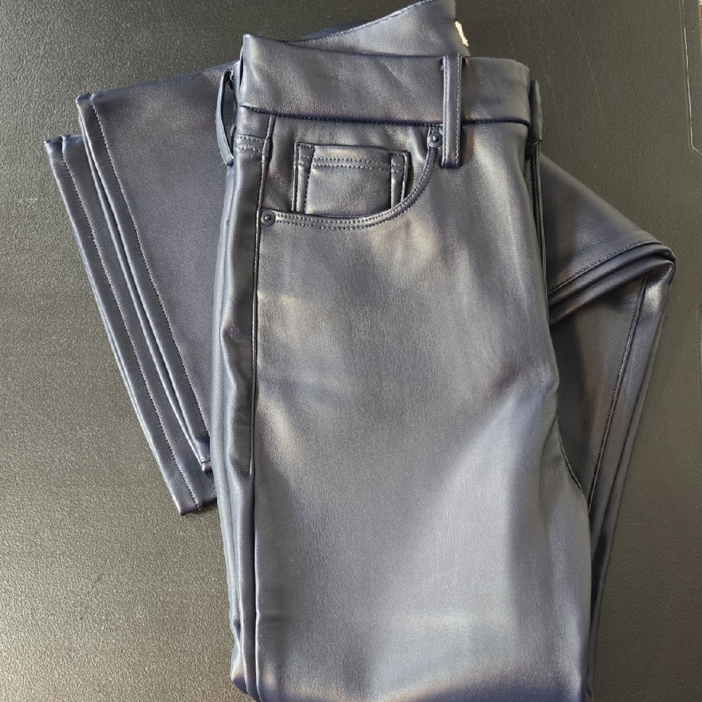 Good American Navy Faux Leather Pants 33" Inseam - Picture 4 of 11